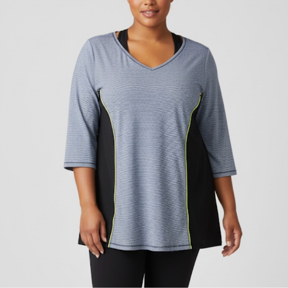 Catherines Black White Stretch 3/4 Sleeve Racerback Cutout Athleisure Top 4X